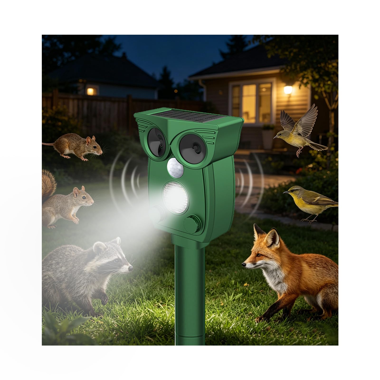 Repelente Gatos, Repelene de Animales, Outdoor Repeller para Los Animales, Repelente Ultrasónico de Topos para Uso al Aire Libre, Ratones, Perroas, Pájaros, Aves, Zorros