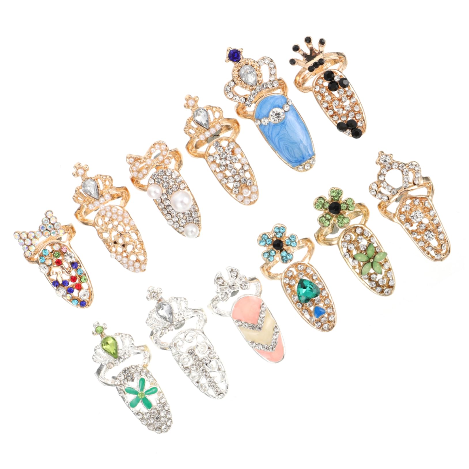 FRCOLOR 48pièces Anneaux De Ongles Halloween Décoratifs Cristal Bijoux Pour Manucure Accessoires De Nail Art Fête