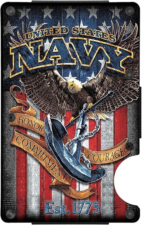 Slim Wallet With Money Clip, Personalized Engraved Marine Army Wallet Navy Uscg Air Force Men'S Military ,Minimalist Card Holder Wallets With Money Clips Gifts Retirement Mens Veterans Day (Navy)