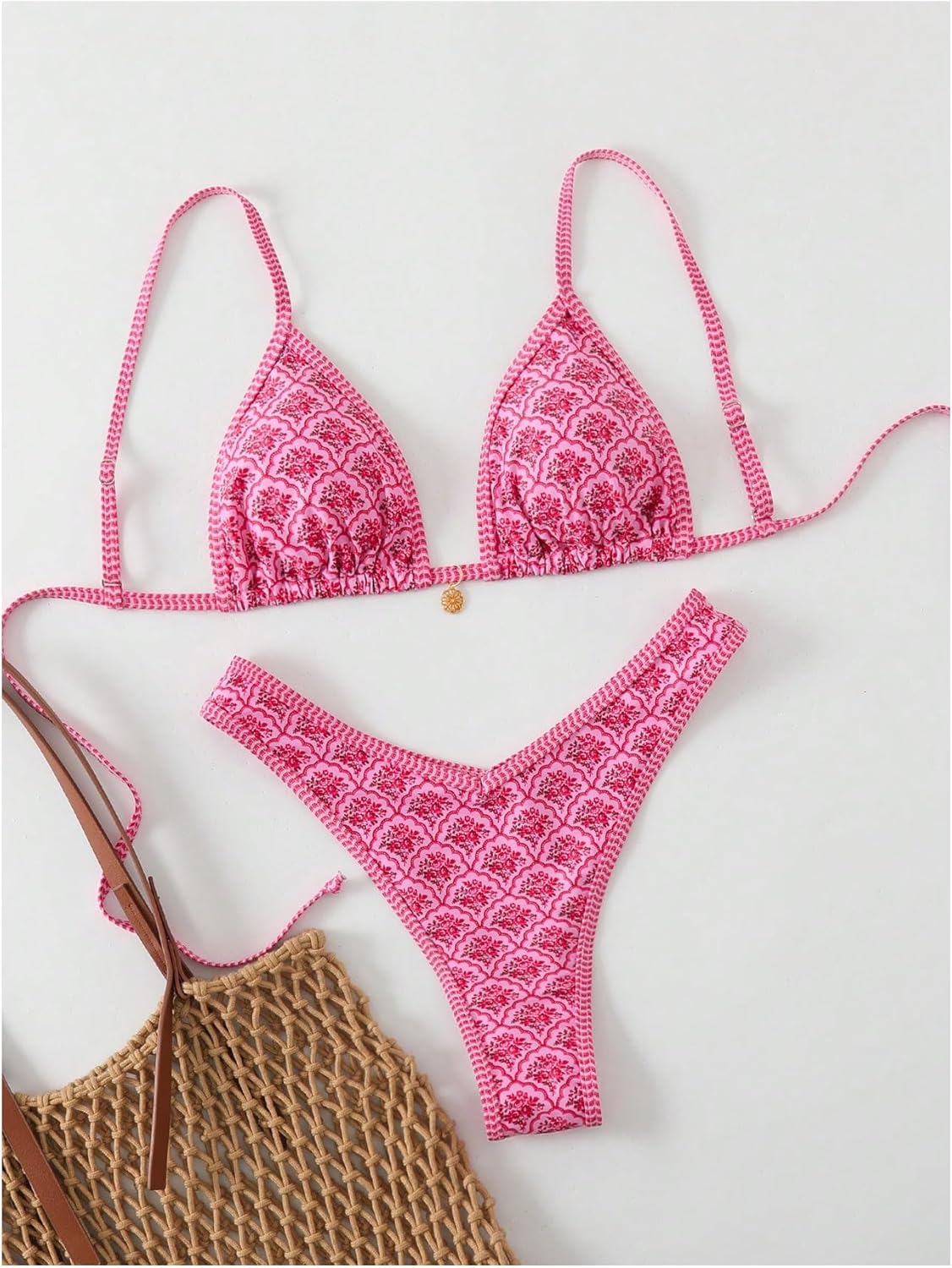 MakeMeChic Women's Bikini Sets Floral Print Spaghetti Strap High Cut Swimsuit Beachwear - Image 2