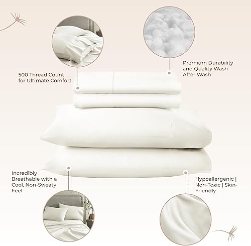 Miniatura 3 de Sábanas de algodón 100% orgánico tamaño King - Sábanas de cama orgánicas certificadas GOTS con bolsillo profundo, 500 hilos y tejido satén acogedor