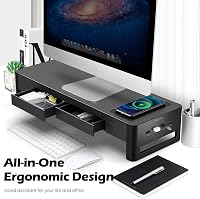 meatanty Monitor Stand 3 az 1-ben USB portokkal, vezeték nélküli töltővel és fiókokkal 7