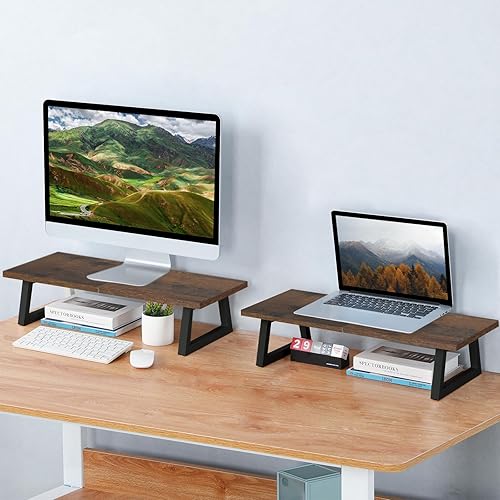 Miniatura 2 de TEAMIX Elevador de monitor doble grande de 42 pulgadas, soporte para monitor extra largo, soporte de TV ancho para 2 monitores, soporte de