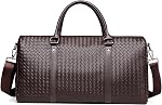 Sac de voyage en cuir pour hommes, sacs de nuit woven sur week-end pour sport d'affaires Gym (Brown)