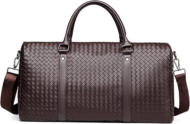 Sac de voyage en cuir pour hommes, sacs de nuit woven sur week-end pour sport d'affaires Gym (Brown)