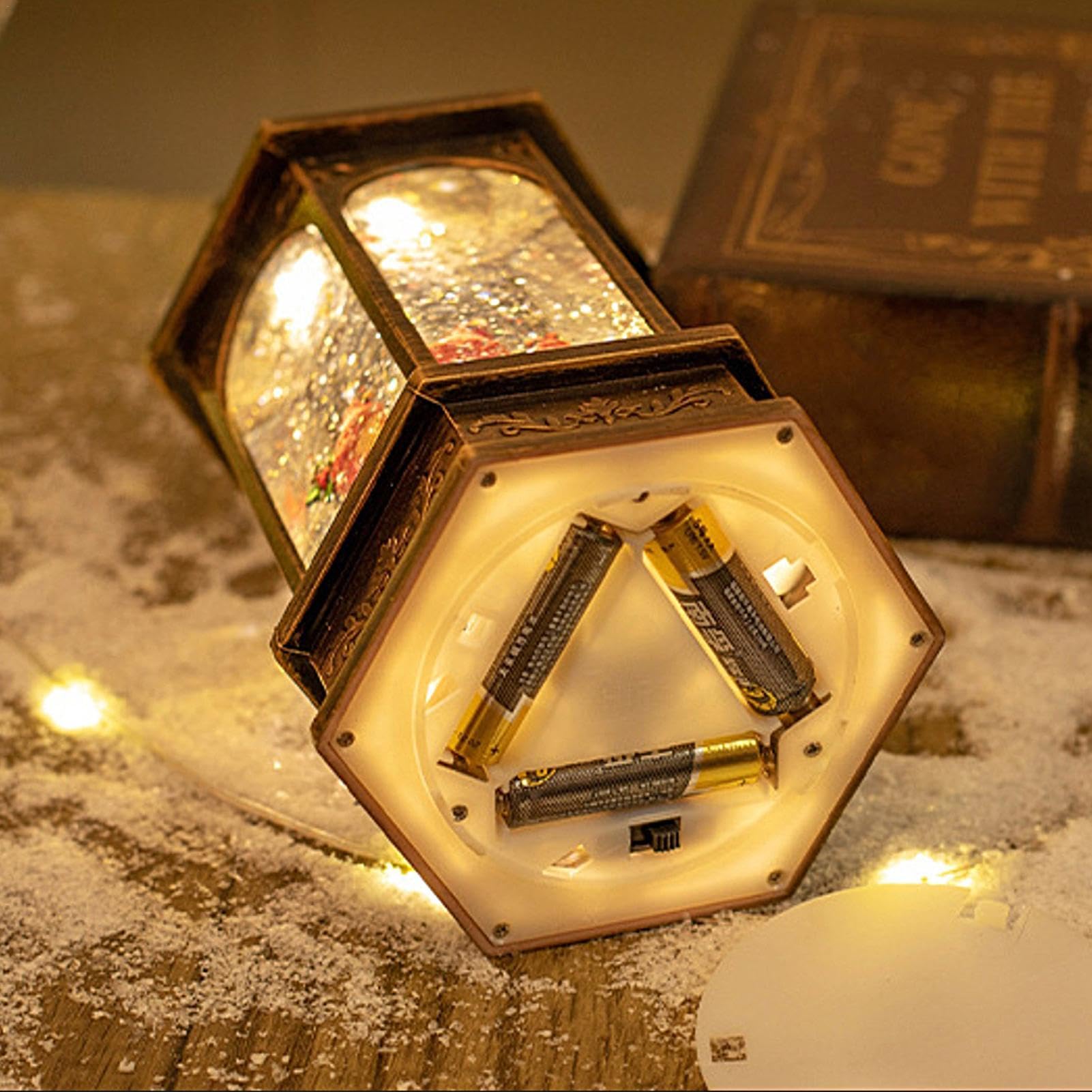 Linterna de Navidad iluminada de mesa, bolas de nieve de Navidad