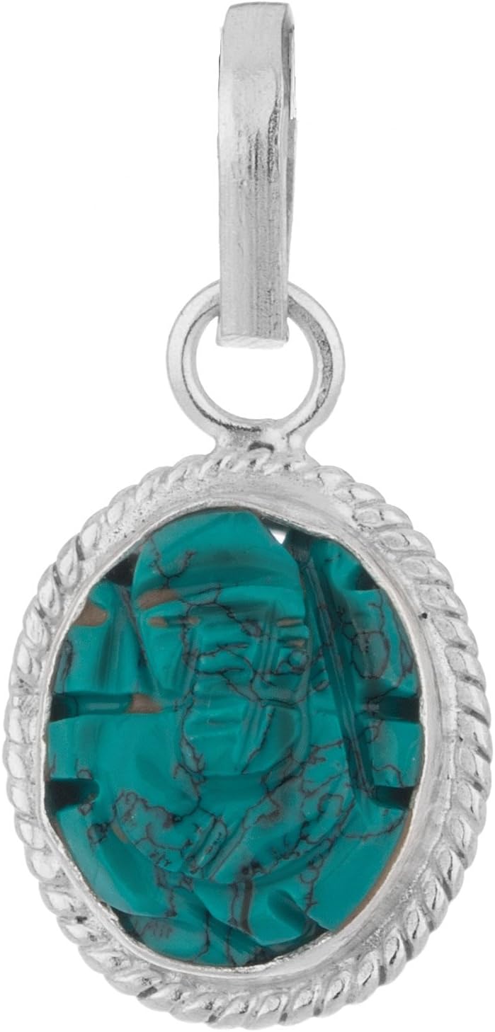 Turquoise Firoza Stone Ganesh Sterling Silver Pendant For Men And Women Original Certified