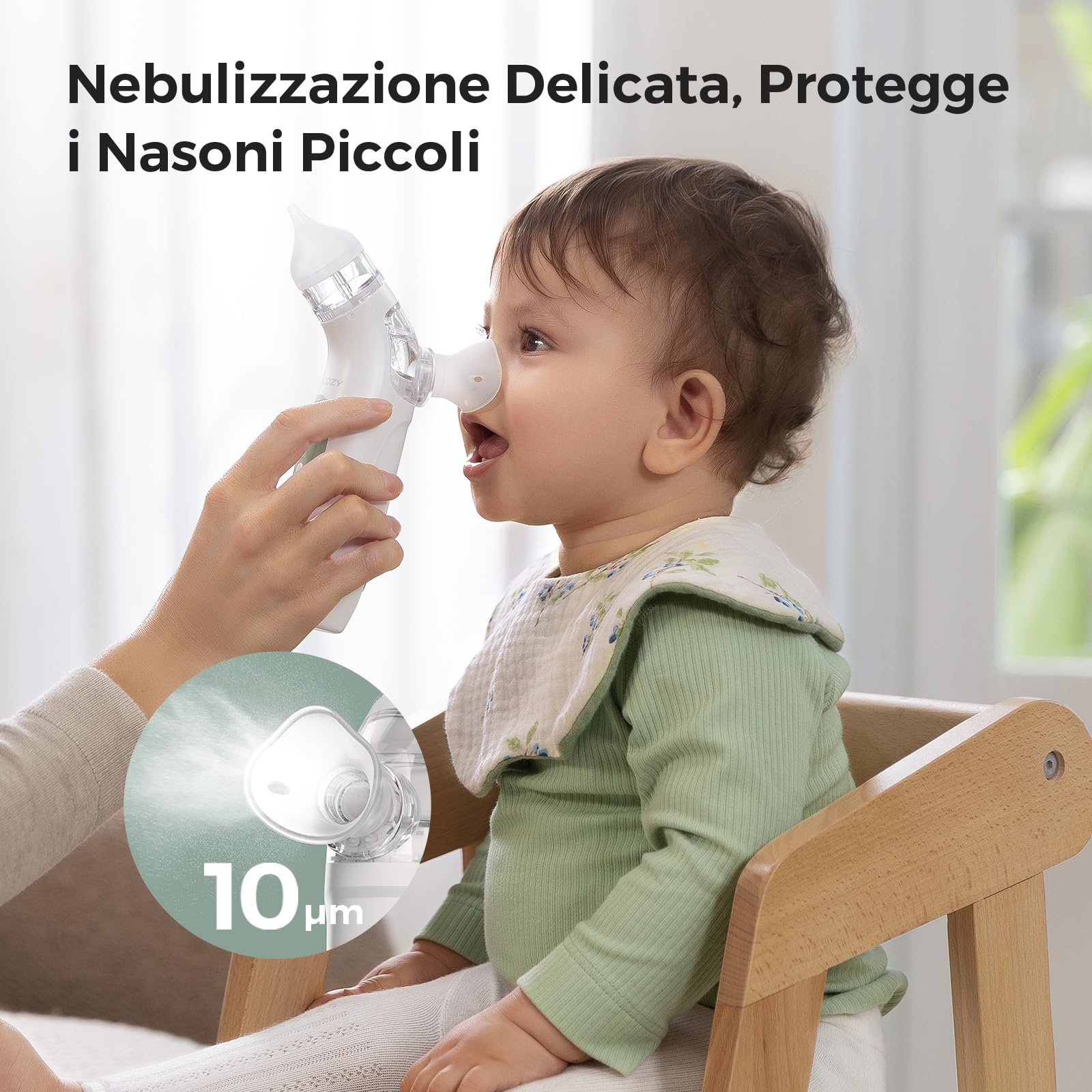 Momcozy BreezyClea Aspiratore Nasale Neonato Elettrico 2 in 1 con Spray, Aspirazione 65 kPa di Grado Ospedaliero, 4 Livelli Regolabili, Silenzioso e Portatile, Luce e Musica Calmanti
