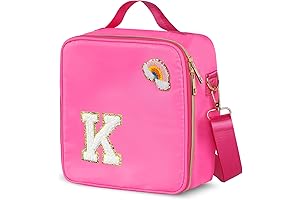 Preppy Lunch Box: Insulated Nylon Tote with Embroidered Chenille Letter 'K'