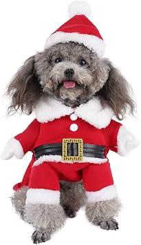 Mogoko Dog Cat Christmas Santa Claus Costume, Funny Pet Cosplay Costumes Suit with a Cap, Puppy Fleece Outfits Warm Coat Animal Festival Apparel Clothes S Size