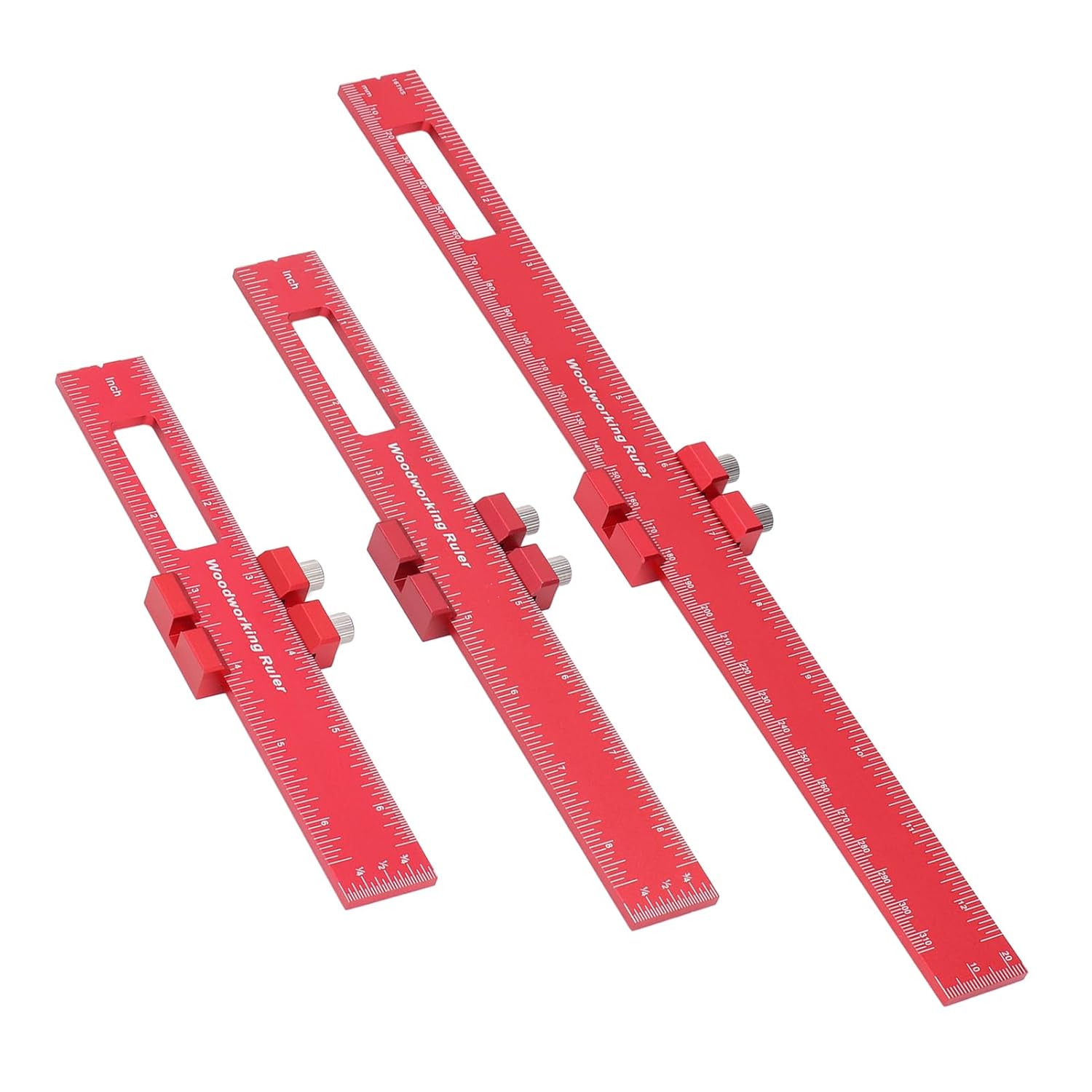 Pocket Ruler Set, T Type Pocket Ruler 6 8 12in Woodworking Accurate Metric Inch Measuring Aluminium Alloy Metal Slide Stop Adjustable Marking