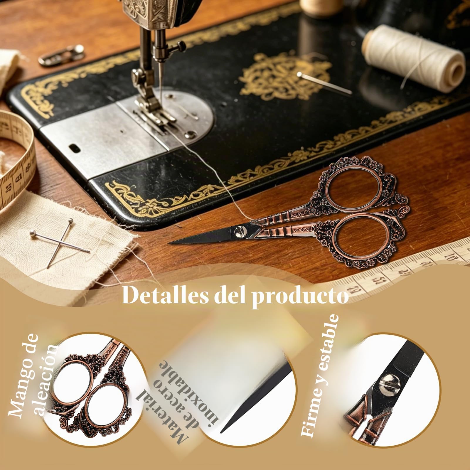Kit De Herramientas De Costura Europeas, Tijeras De Bordar Vintage Y Estuche Con Dedal Y Botella De Aguja Para Coser Accesorios De Artesanía De Punto De Cruz(Plata)