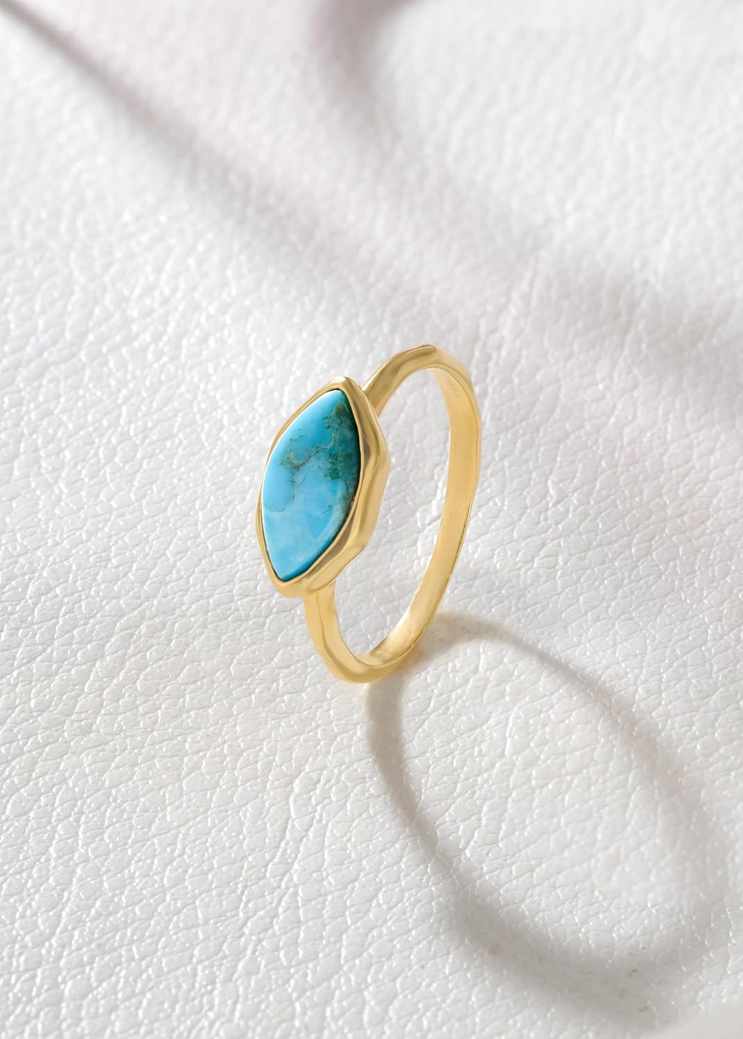 YoTreasure 14K Gold Plated 925 Sterling Silver Marquise Solitaire Ring for Women Labradorite Rainbow Moonstone Oyster Copper Turquoise Black Rutilated Quartz & Natural Turquoise Wavy Band Gift Jewelry