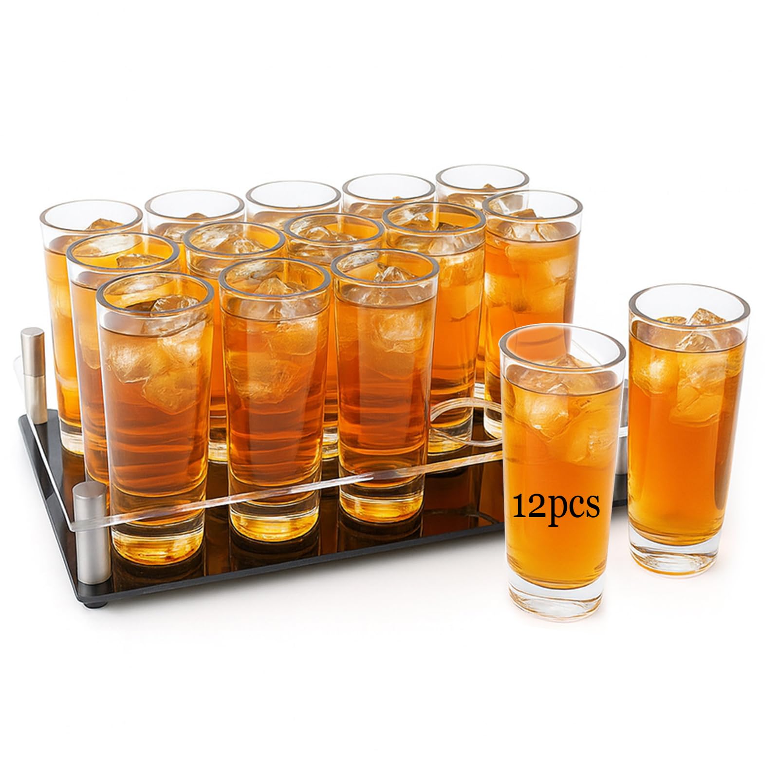 Ruckae 12 Pack 2 OZ Shot Glasses Set Clear Shot Glasses Bulk with Tray Heavy Base Cylinder Glass Shot Cups for Vodka Tequila Whiskey Liquor Cocktail
