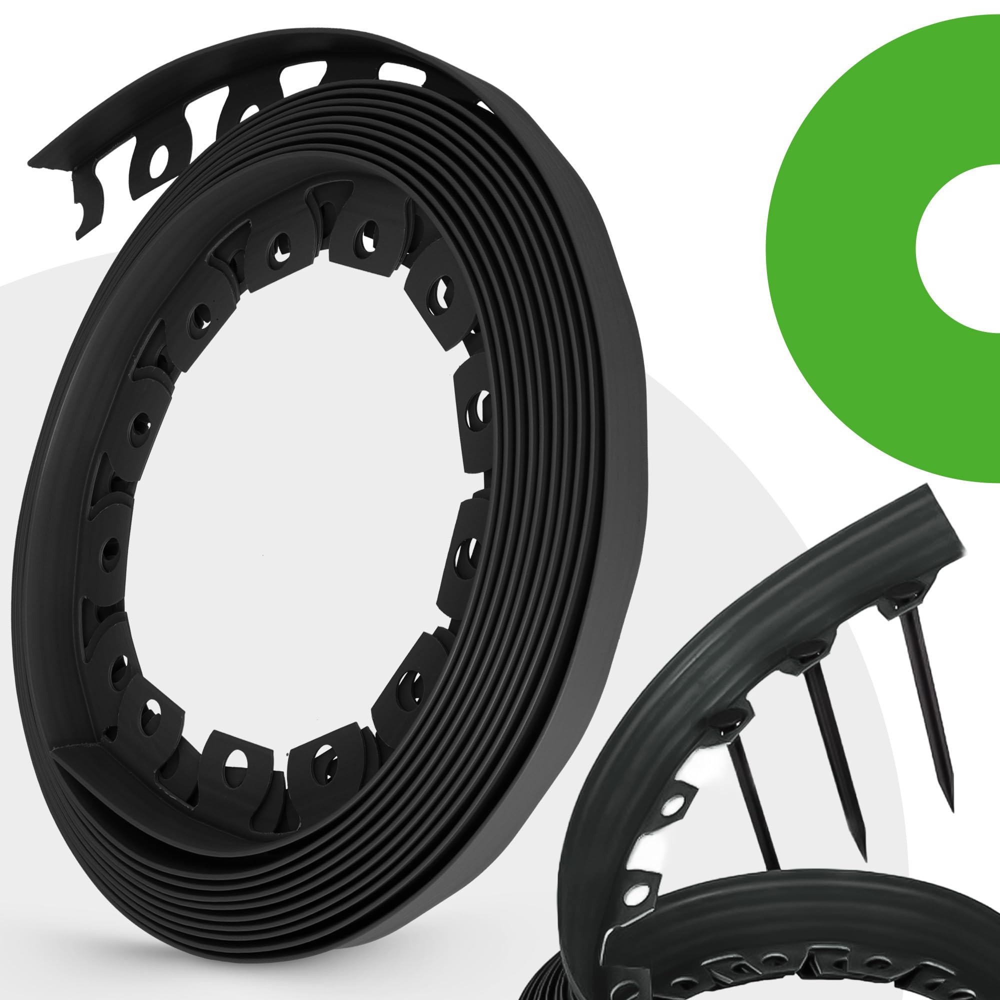 Instalguru Borde Césped Jardín 50 m 50 mm Delimitador Flexible Palisada 100x Estacas Anclaje Suelo Clavos Fijación 18 cm Negro Separador Macizo Sendero