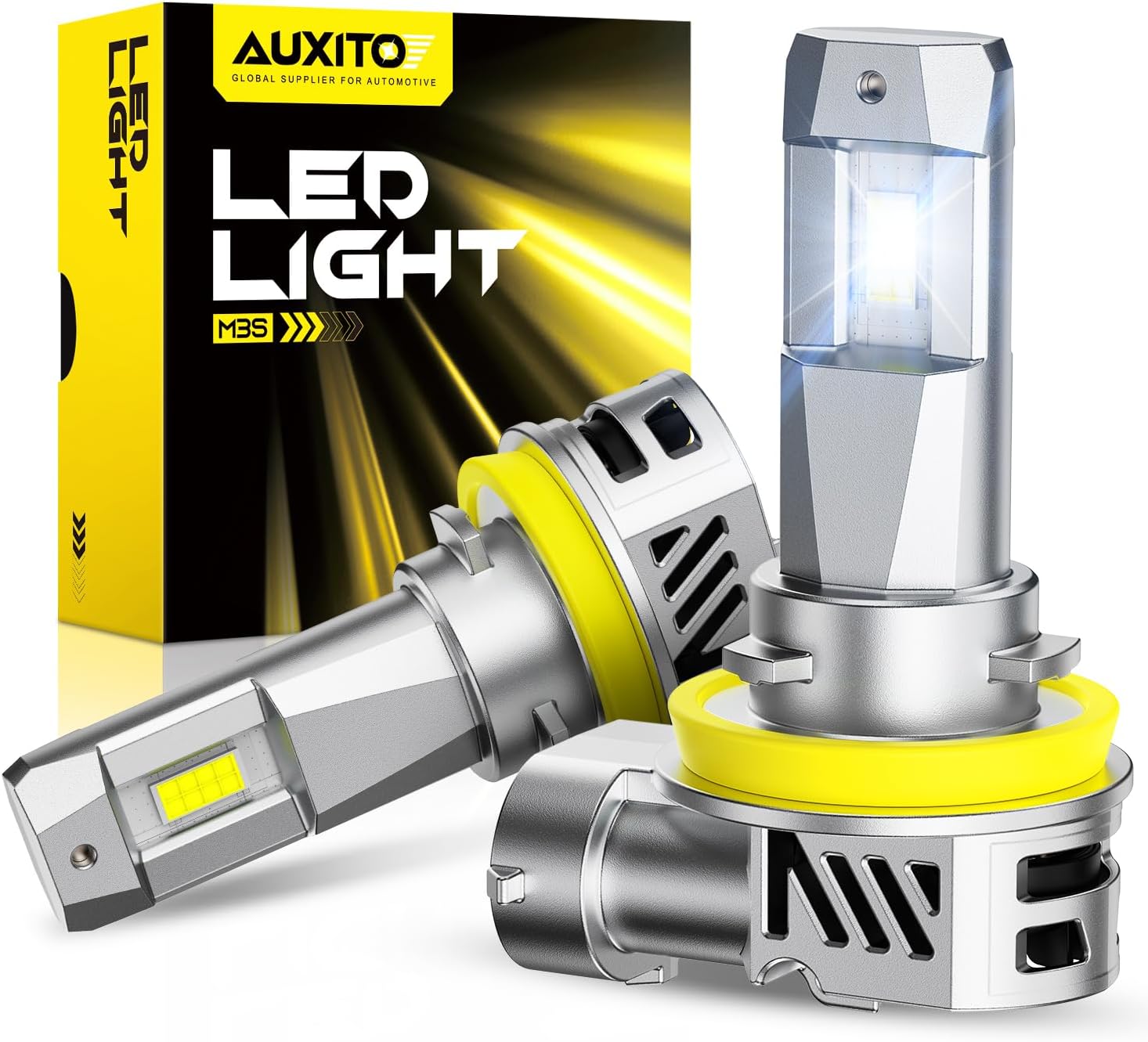 AUXITO H11 LED Bulbs, 50000LM 900% Super Bright, 60000+ Hours Life Service, 6500K Cool White, 1:1 Mini Size Wireless H8 H9 Fog Light Halogen Replacement, Plug & Play, Pack of 2