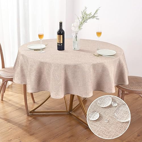 AUSSPVOCT Linen Textured Tablecloth Round Table Cloths 54 inch Water Resistant Spill-Proof Tablecloths Wrinkle Free Table Cloth Round Covers for Halloween Thanksgiving Parties Kitchen Dining Decor