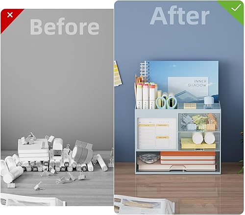 Miniatura 7 de Marbrasse Organizador de escritorio con 3 cajones, soporte multifuncional para lápices, para escritorio, organizador de escritorio, almacenamiento