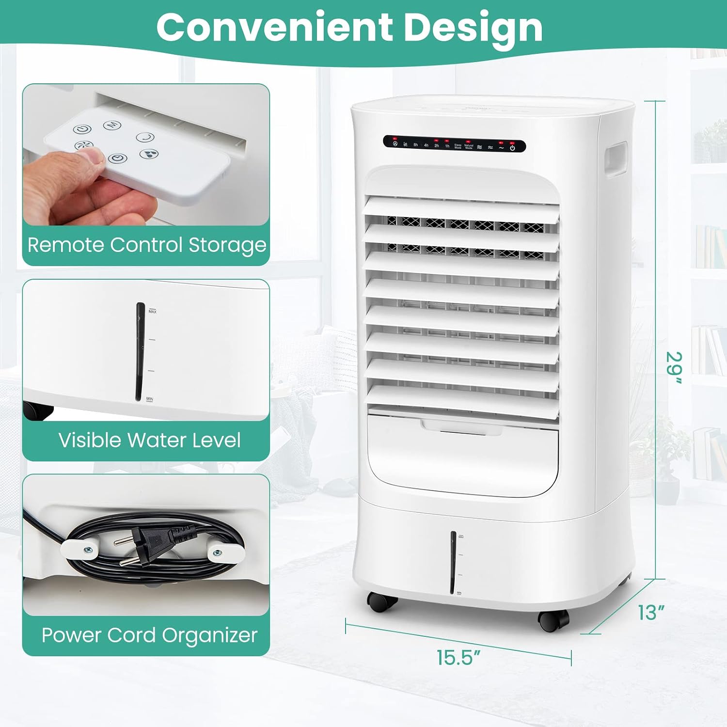 DORTALA Evaporative Air Cooler, Portable Cooling Fan with Remote, 15H Timer, 63° Oscillation, 3 Modes, 3 Speeds, 2.6 Gal Water Tank, Personal Swamp Cooler for Bedroom Home Office Dorm