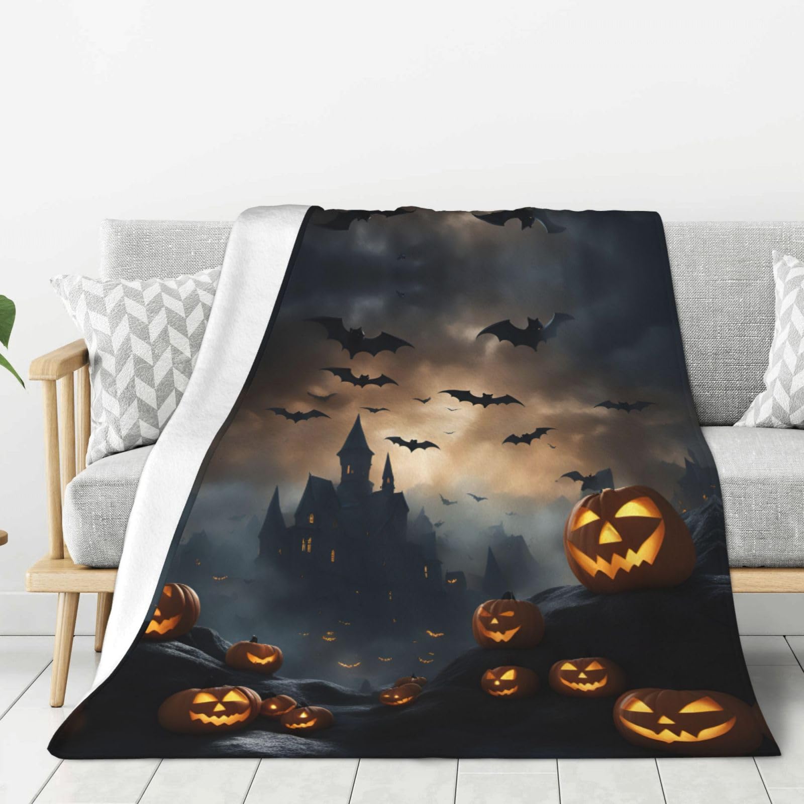 Couverture Halloween chauve-souris douce et épaisse pour lit et canapé