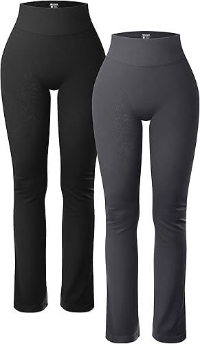 OQQ Pantalones de yoga para mujer, 2 piezas, acanalados, sin costuras, para entrenamiento, cintura alta, atléticos, pierna recta, leggings