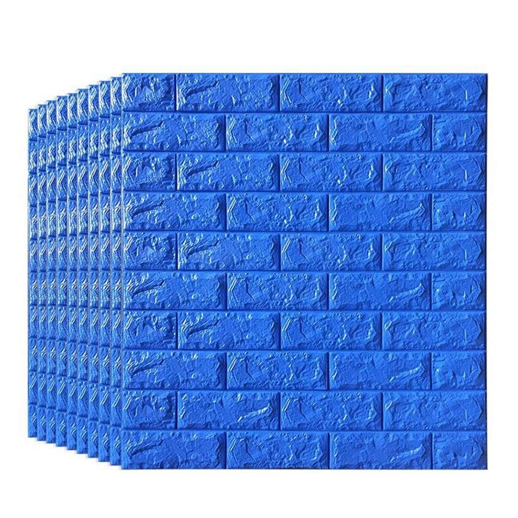 Papier Peint 3D Briques Bleu Autocollant Isolant en Mousse
