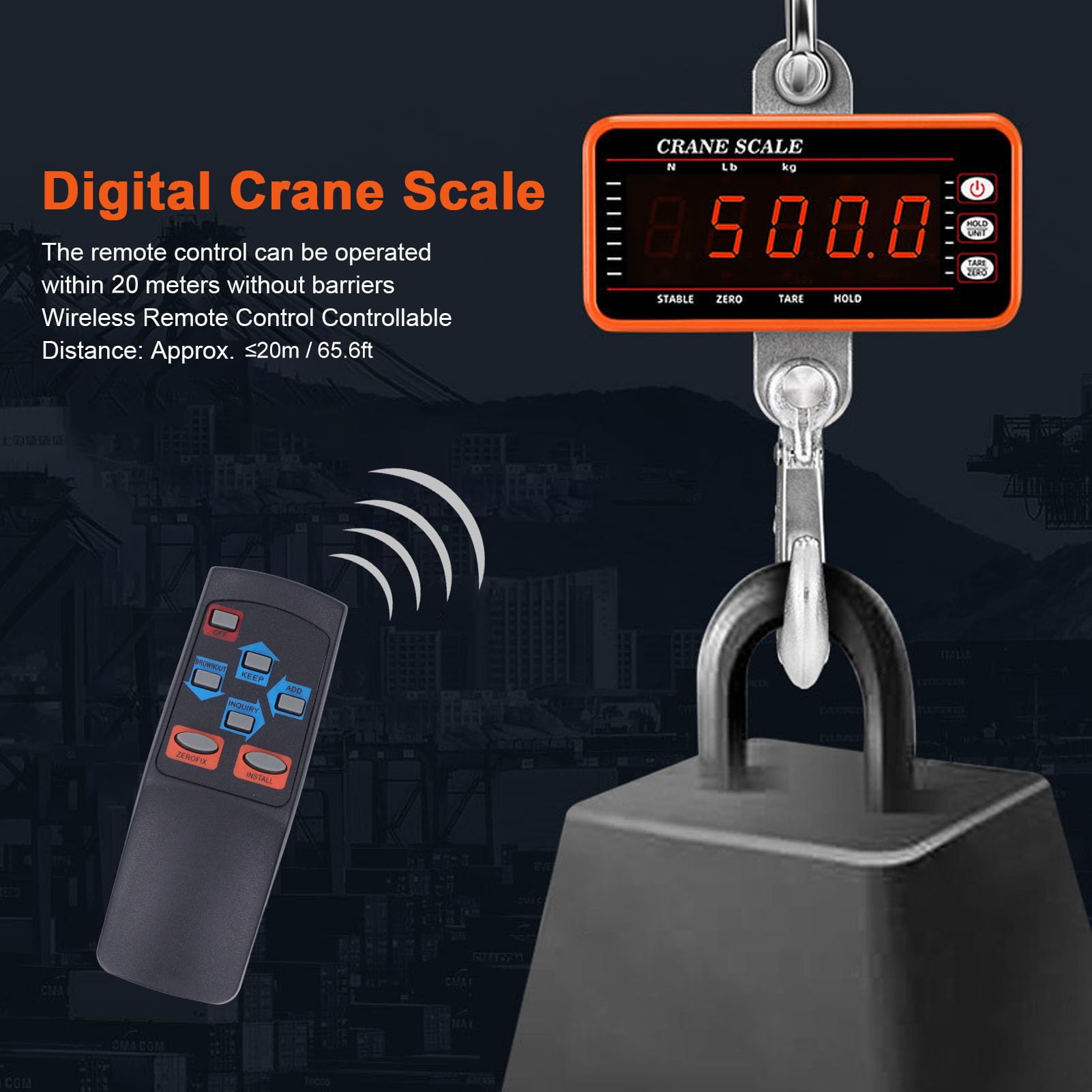 Bilancia da gru digitale, bilancia sospesa per carichi pesanti da 1500 kg / 500 g con telecomando wireless Display a LED Bilancia a gancio industriale per fabbrica di magazzini (500Kg/200g)