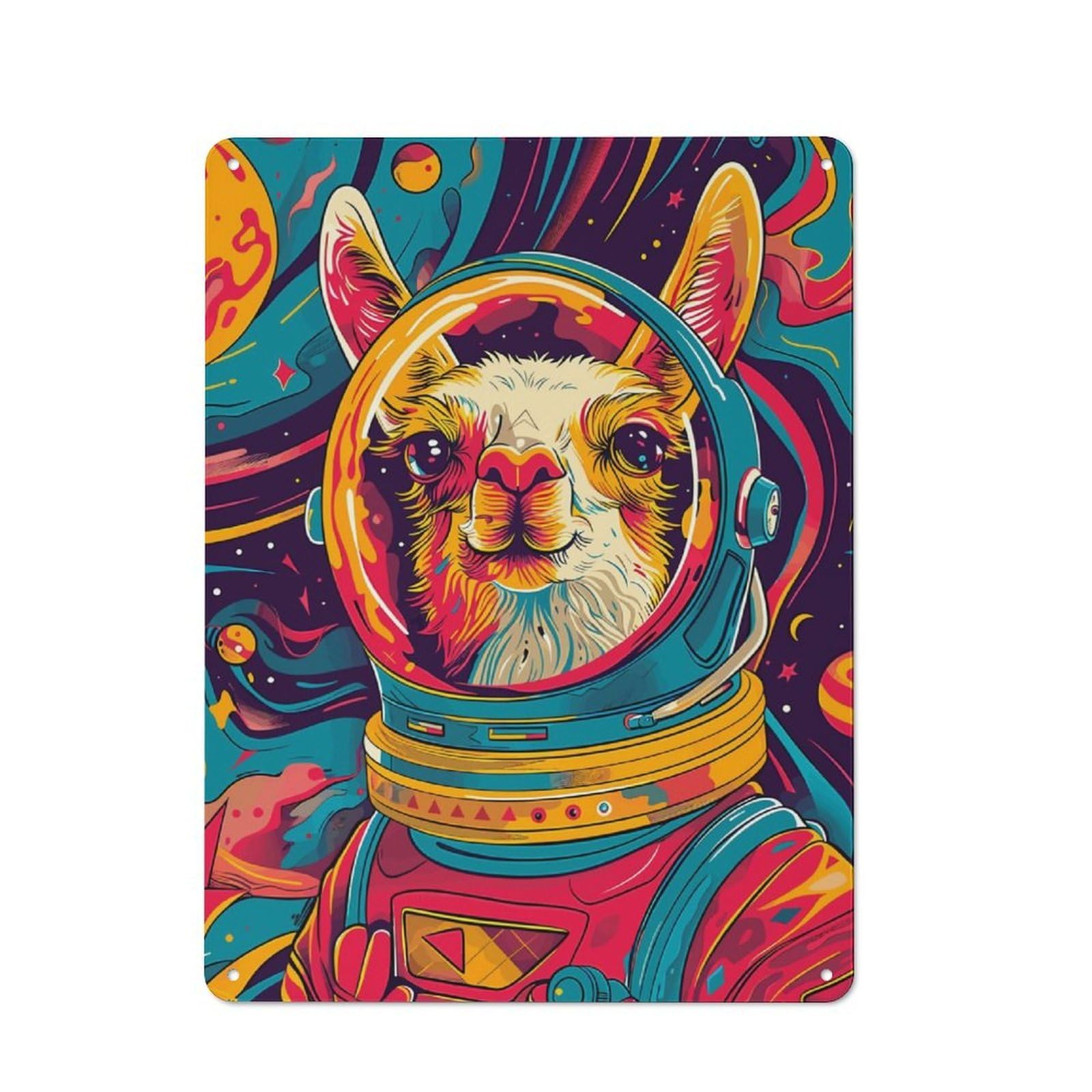 Junmoney Lama Astronaut Space Metal Plaque 40X30cm With For Garage Wall, Rustic Decor, For Winter Interiors And Metal Sign Collectors