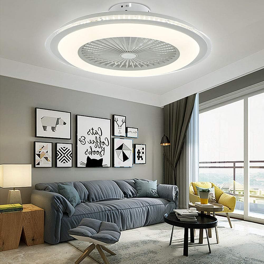 Ceiling Fan with Light, 23 inches LED Fan Ceiling Fan w/Remote Control,Dimmable 3 Speeds Invisible Acrylic Blades Low Profile Semi Flush Mount Enclosed Fan for Bedroom Dining Room (White)