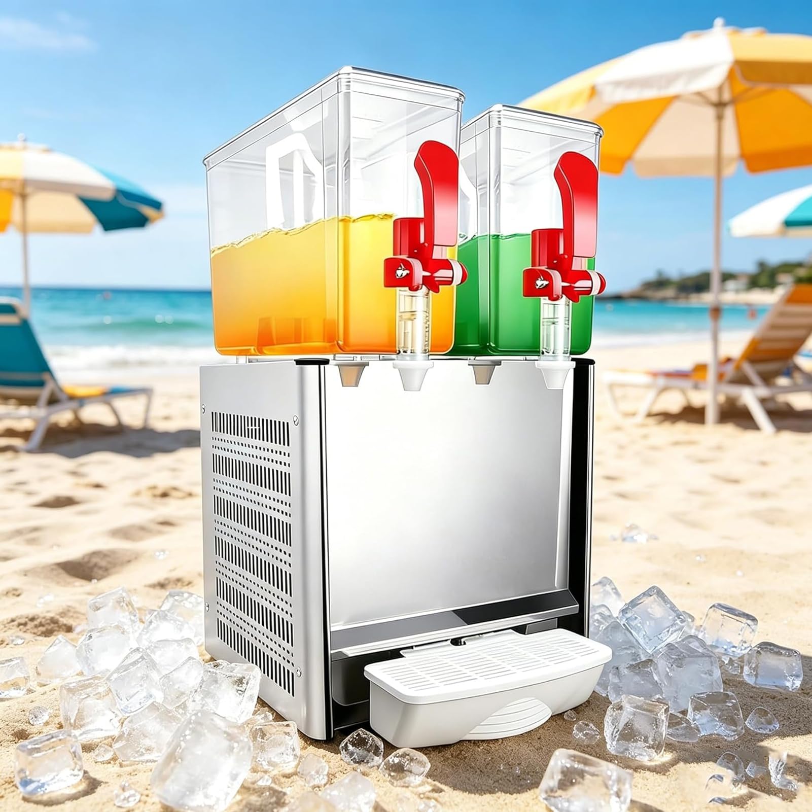LYJIANGXIN Beverage Dispenser, 1-2 Tanks 10 L Per Tank Juice Dispenser, 180w/280w Stainless Steel Ice Tea Drink Machine with 7°C~12°C Cooling Temperature, for Cold Drink Restaurant Bar Party