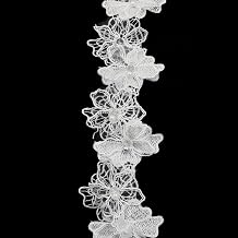 2 Yards 3D Pearl Beads Flower Lace Trim Embroidered Applique Fabric, for DIY Sewing Crafts, Home Decor, Wedding Dress Embellishment, Vintage Style Decorative Ribbon, White