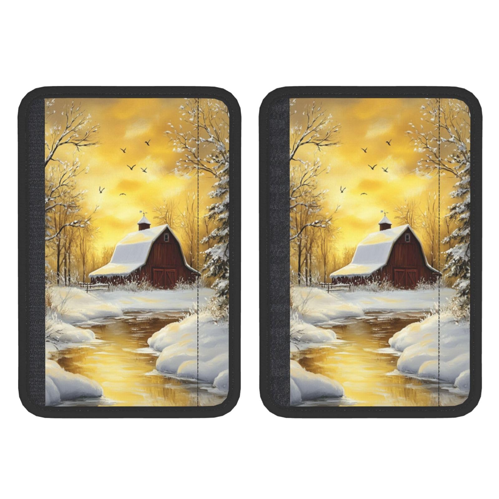 Snowy Landscape with Old Barn Car Seat Belt Cover 2 Pack Seatbelt Strap Shoulder Pad Protector Universal Comfort for Car