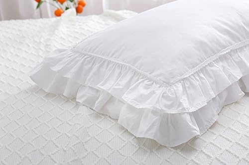 Vista 40 de Fundas de almohada cuadradas blancas con volantes, fundas de almohada europeas, 100% algodón, 18 x 18 pulgadas, 2 unidades Blanco 3