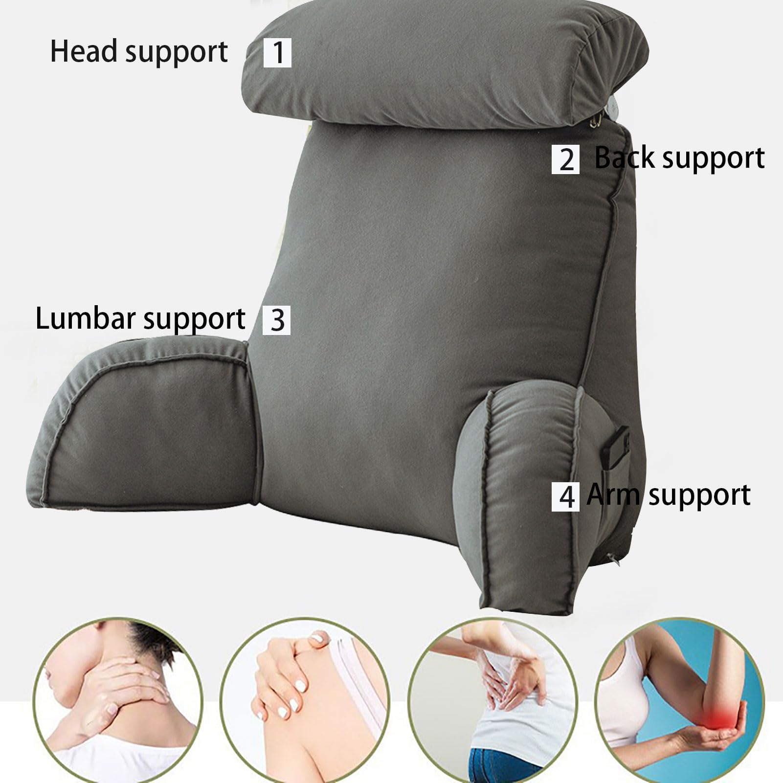 Cuscino Da Lettura Con Braccioli E Schienale - Regolabile, Per Divano E Letto, 75x40x50cm - Foto 6