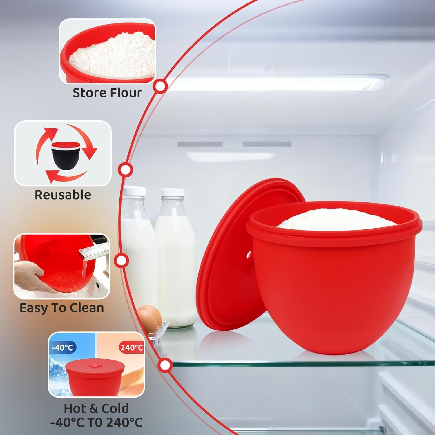 Silicone Liners for KitchenAid Tilt-Head 5 Qt Mixers, Mixer Bowl Accessories & Attachments for Baking and Cooking 3 Liners & 3 Lids, Dishwasher Safe (3, 5 QT)