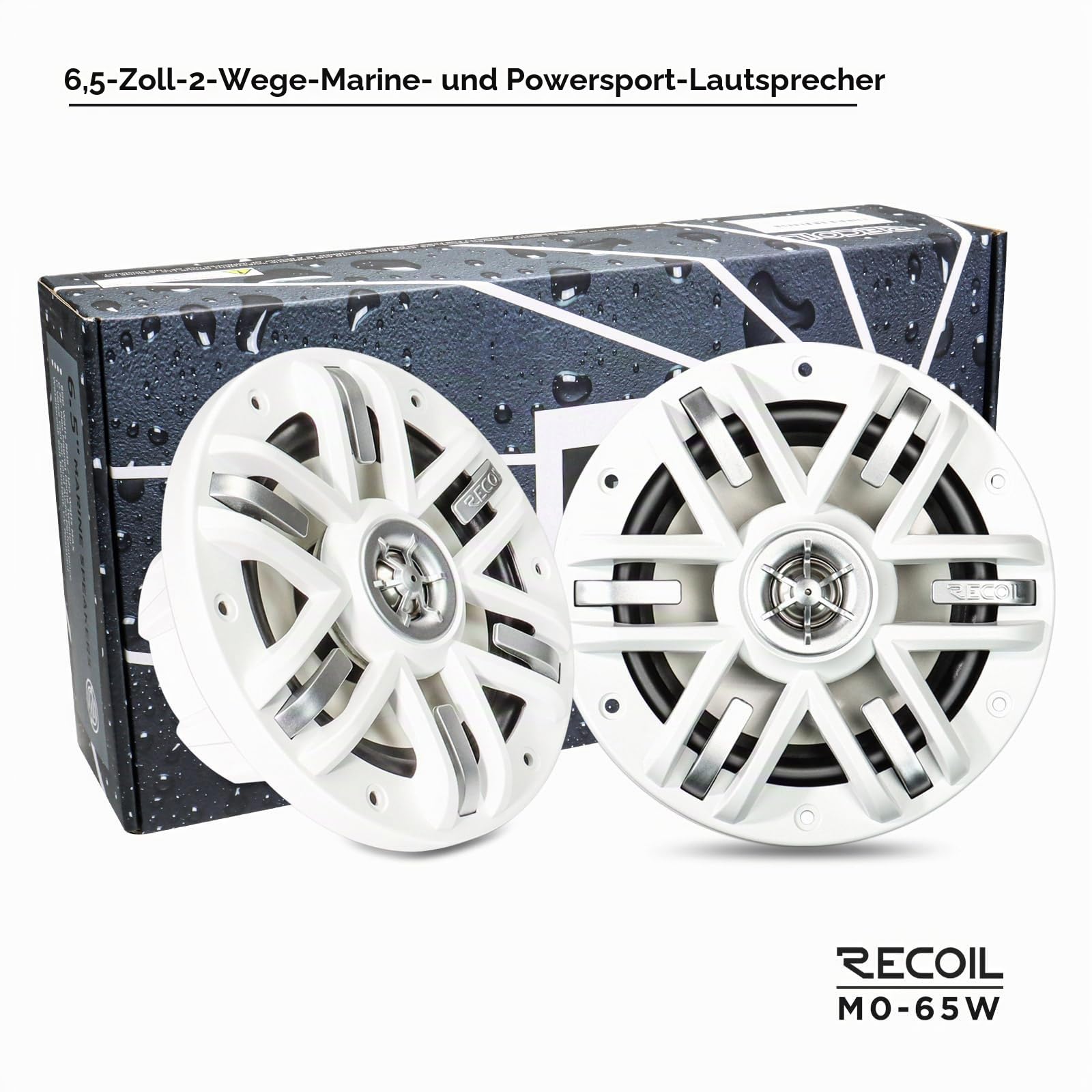 RECOIL M0-65W 177mm（6,5 Zoll） 2 Wege Marine Lautsprecher Paar 240 Watt 4 Ohm mit weissen Grills Fuer Boote UTV ATV