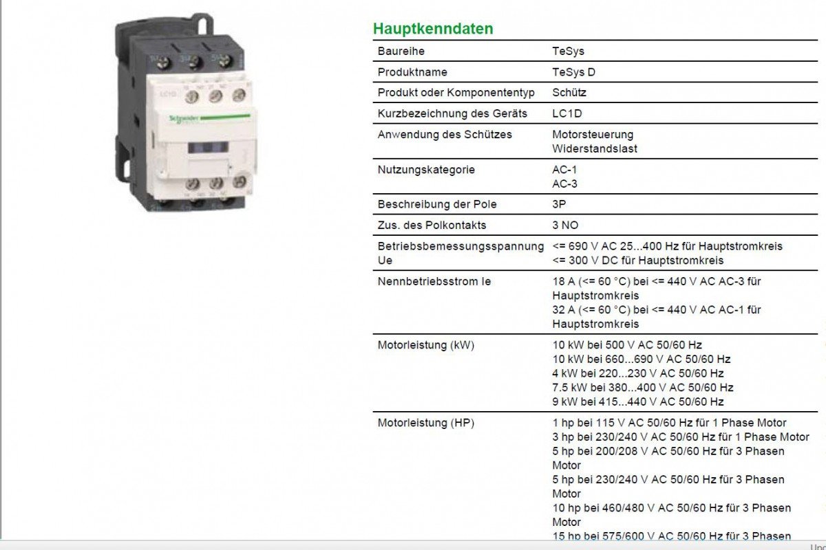 Schneider Electric TeSys D LC1D Leistungsschütz / 110 V ac Spule, 3 -polig 3 Schließer, 690 V ac / 18 A