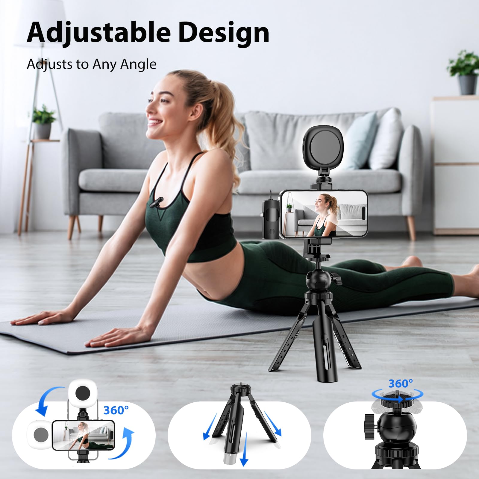 UBeesize Kit de vlogging para iPhone y Android, kit de inicio de YouTube para creadores de contenido con luz de video LED, micrófono, clip de teléfono, trípode ajustable para vlogging, YouTube