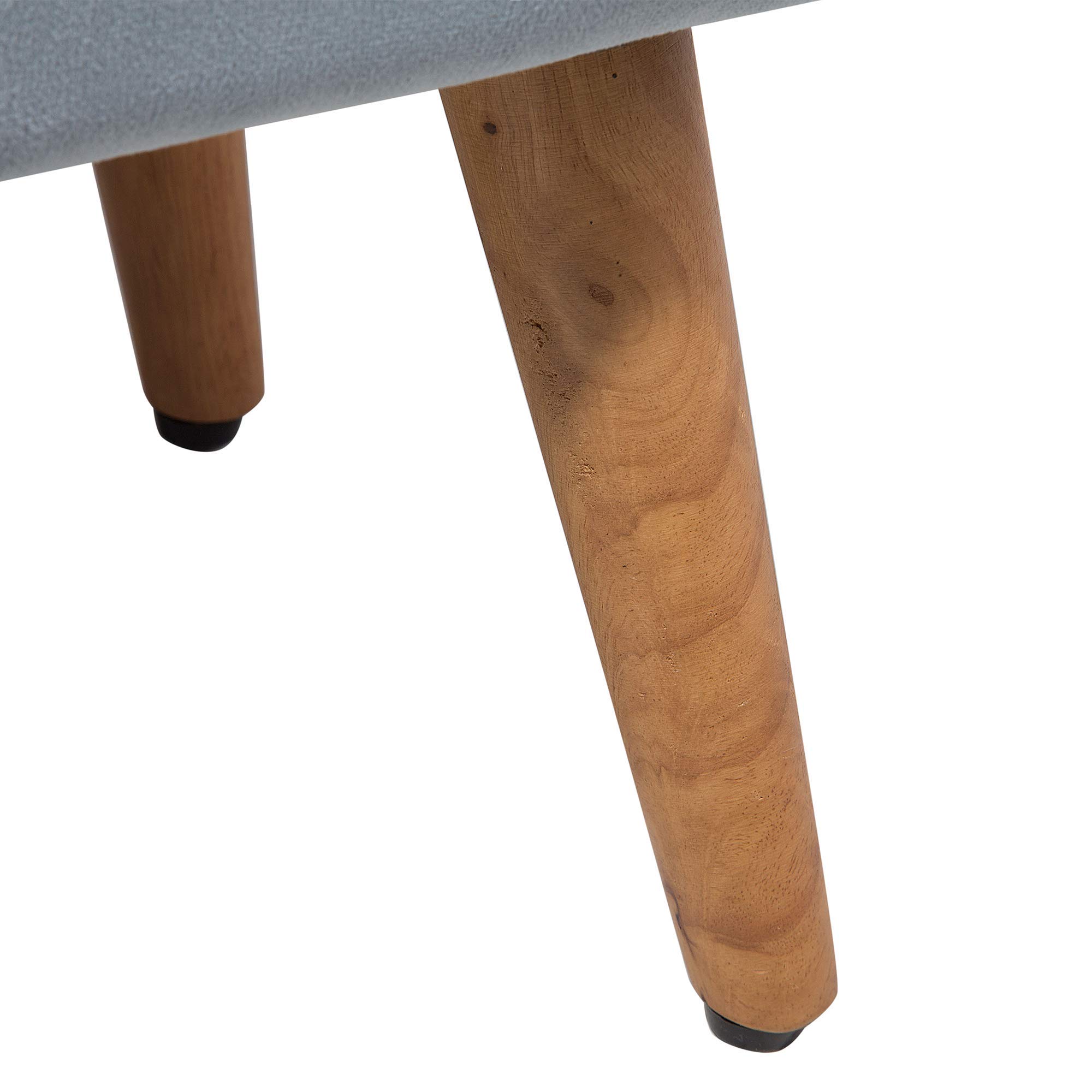 Reposapiés de terciopelo gris claro madera clara 50 x 30 cm patas de madera Takoma