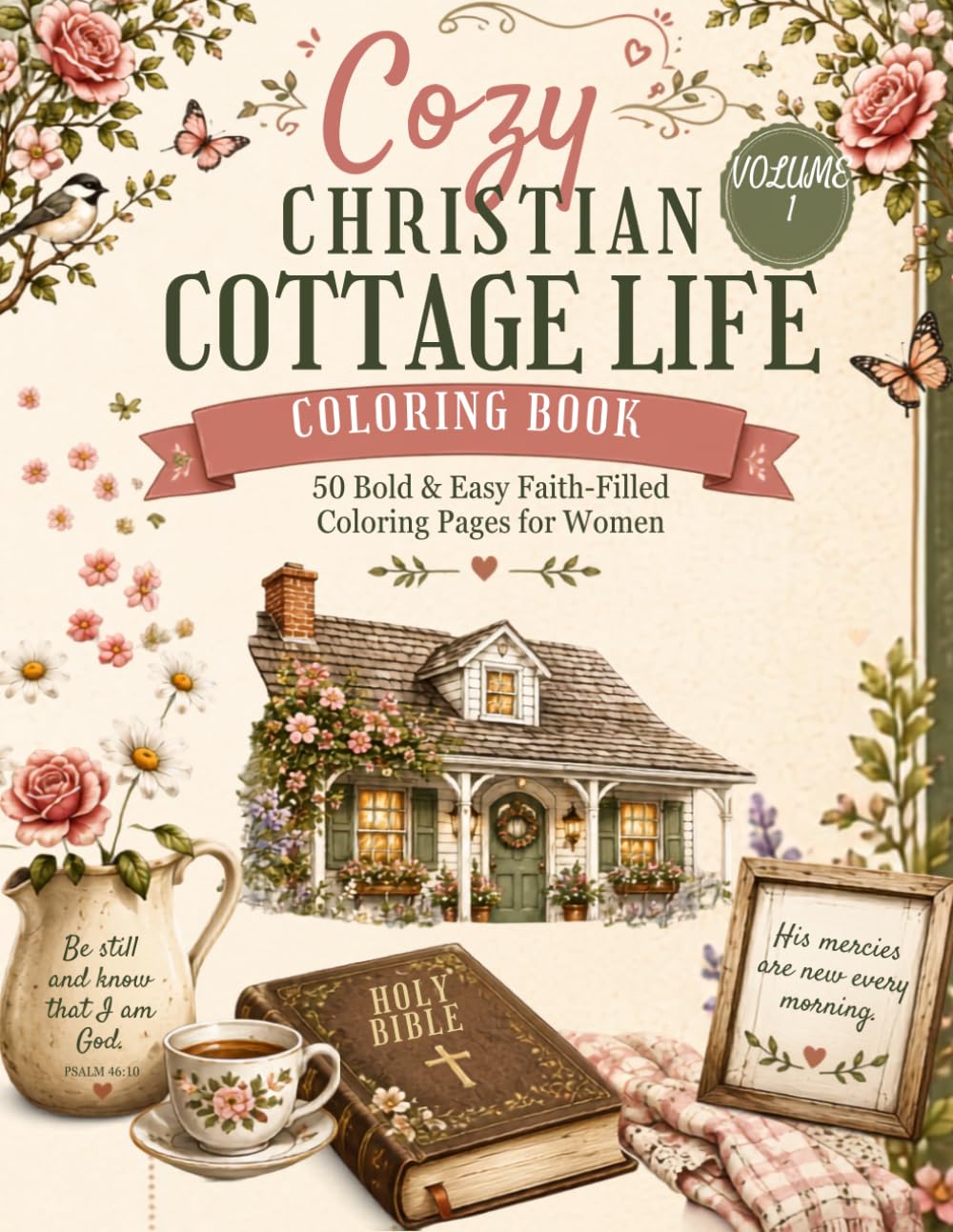 Cozy Christian Cottage Life Coloring Book: 50 Bold & Easy Faith-Filled Coloring Pages for Women (The Cozy Faith Collection)