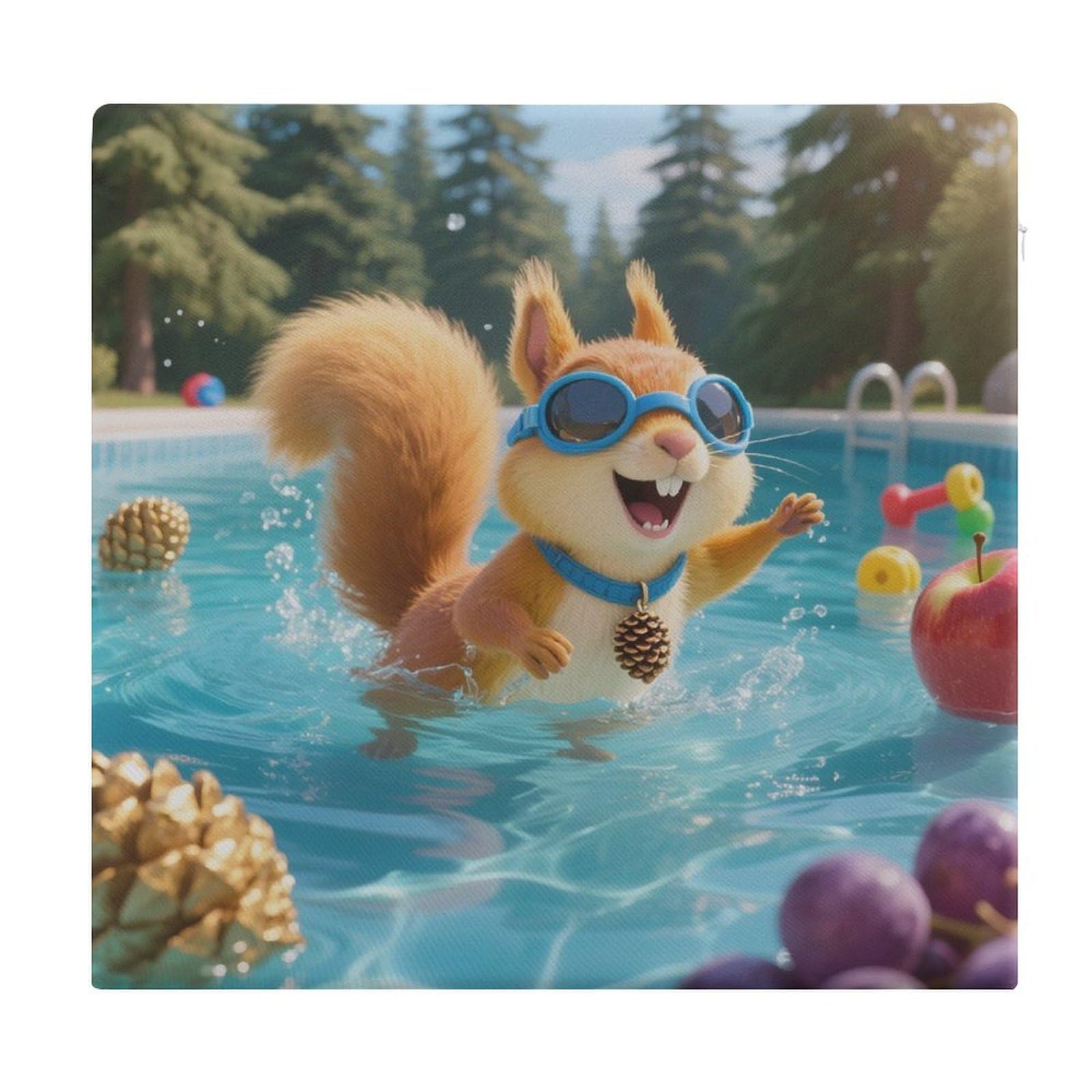 VstaDank Squirrel Pool Joy Cushions Memory Dining Chairs Cushion Non Slip Car Seat Cushions Indoo Dining Room Square Chair Pads with Zipper and Removable Cover Cushion