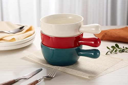 Miniatura 3 de Kook Vajilla de sopa de cebolla francesa, cuencos de cerámica apilables con asas, aptos para horno, microondas y lavavajillas, para cereales, sopas,