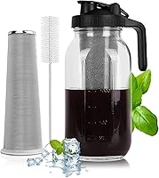 HOME 64oz Cold Brew Coffee Maker - Heavy-Duty Glass Mason Jar Pitcher, Stainless Steel Filter, Leak-Proof Lid & Spout for Iced Coffee & Tea (Black)