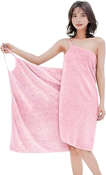 Women Absorbent Microfiber Fleece Shower Bath Towel Skirt Sexy Soft Velvet Wearable Strapless Bathrobe Spa Beach Swim Bath Shower Drying Towel Wrap Cover Up for Home Hotel Nightgown (Baby Pink)
