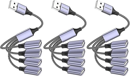 MOGOOD Cable divisor USB 4 en 1, adaptador de cable USB a USB, adaptador USB a 4, cable USB divisor 4, adaptador de alimentación USB para carga de