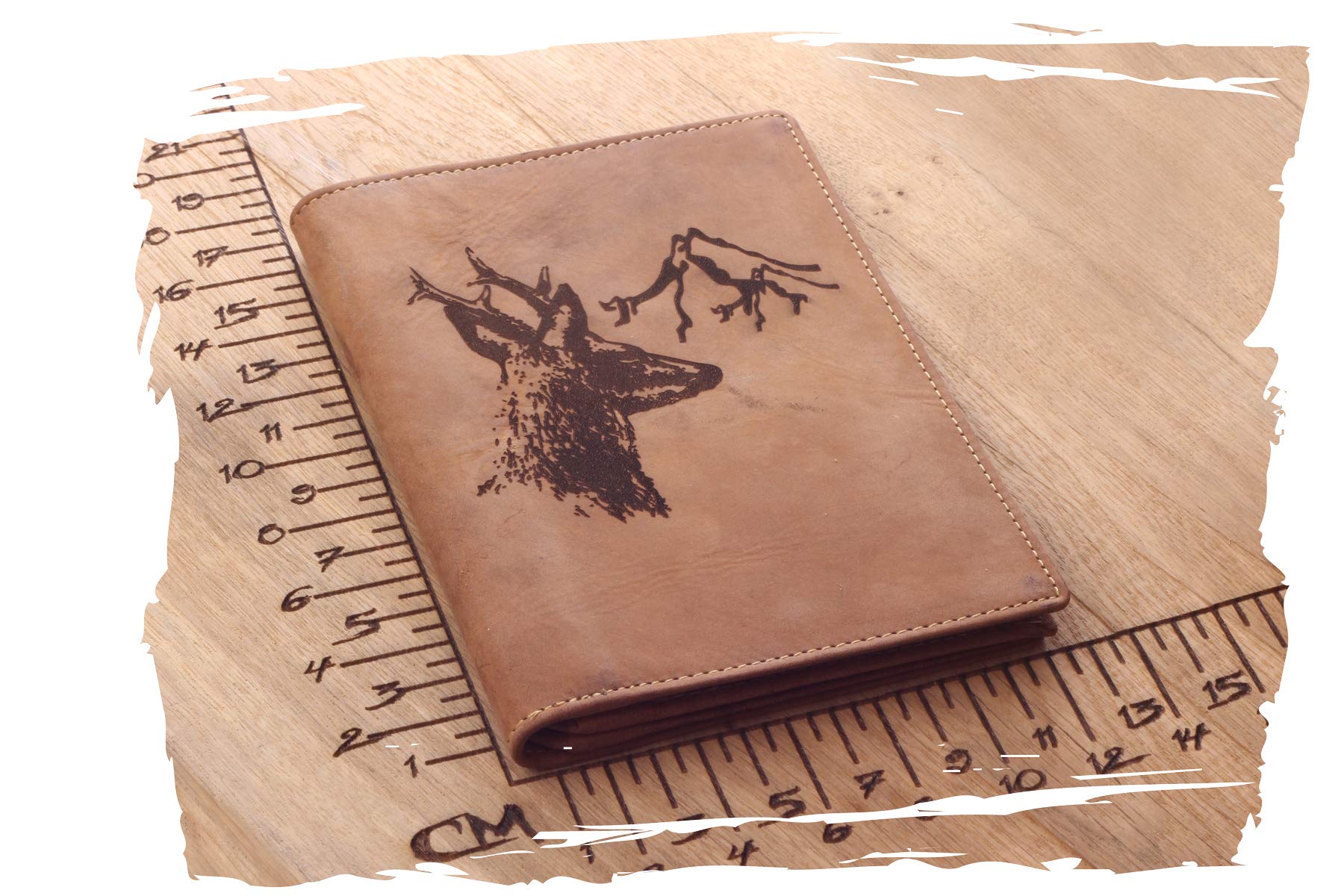 Greenburry Vintage Leder-Ausweismappe mit Jagd-Motiv - Jagdschein-Etui aus Leder - 16,5x12x1 cm