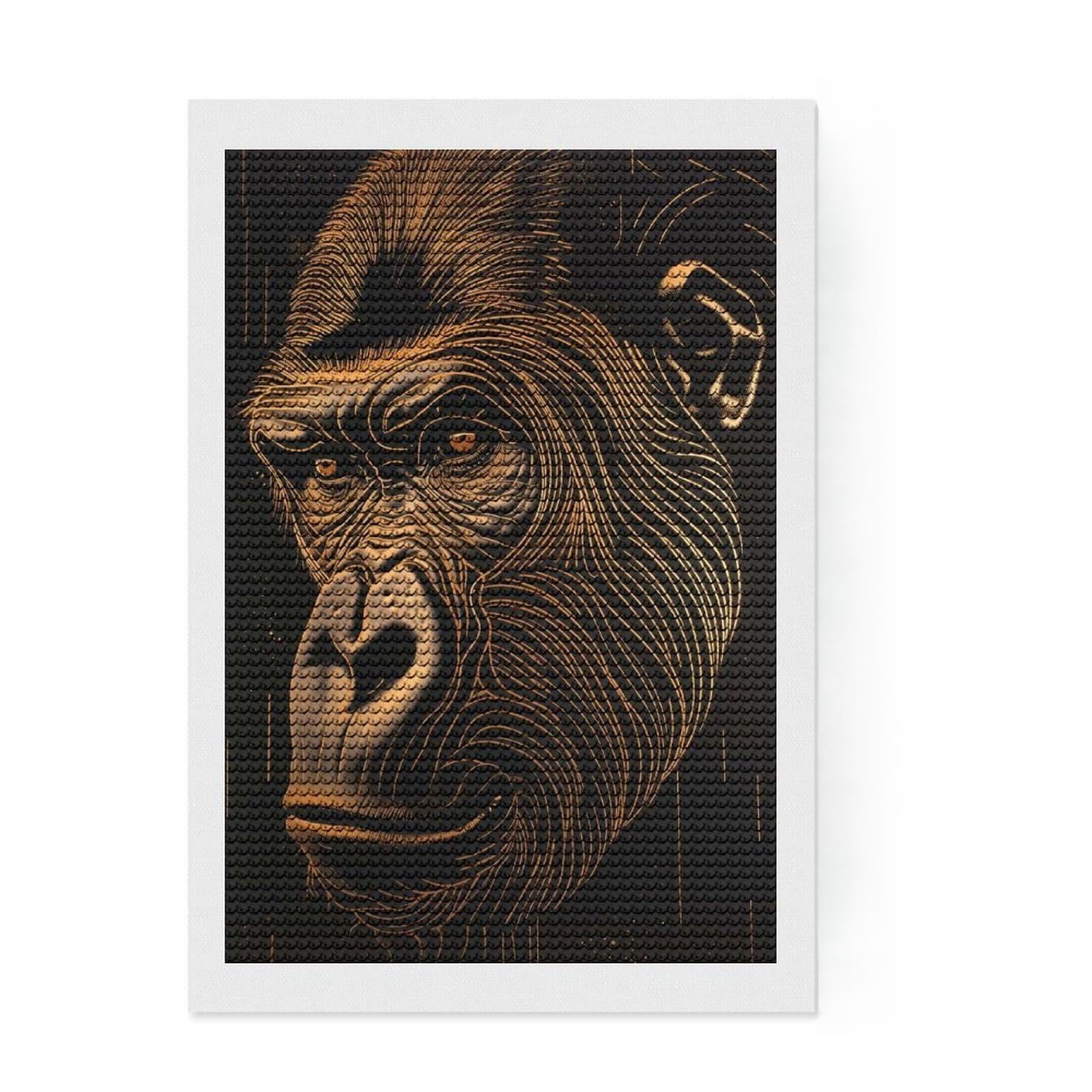 Junmoney Golden King Gorilla DIY Diamond Art Canvas Kit 8"x12", Mindful Craft Activity, Calming Craft to Unwind, Vintage Style Decor