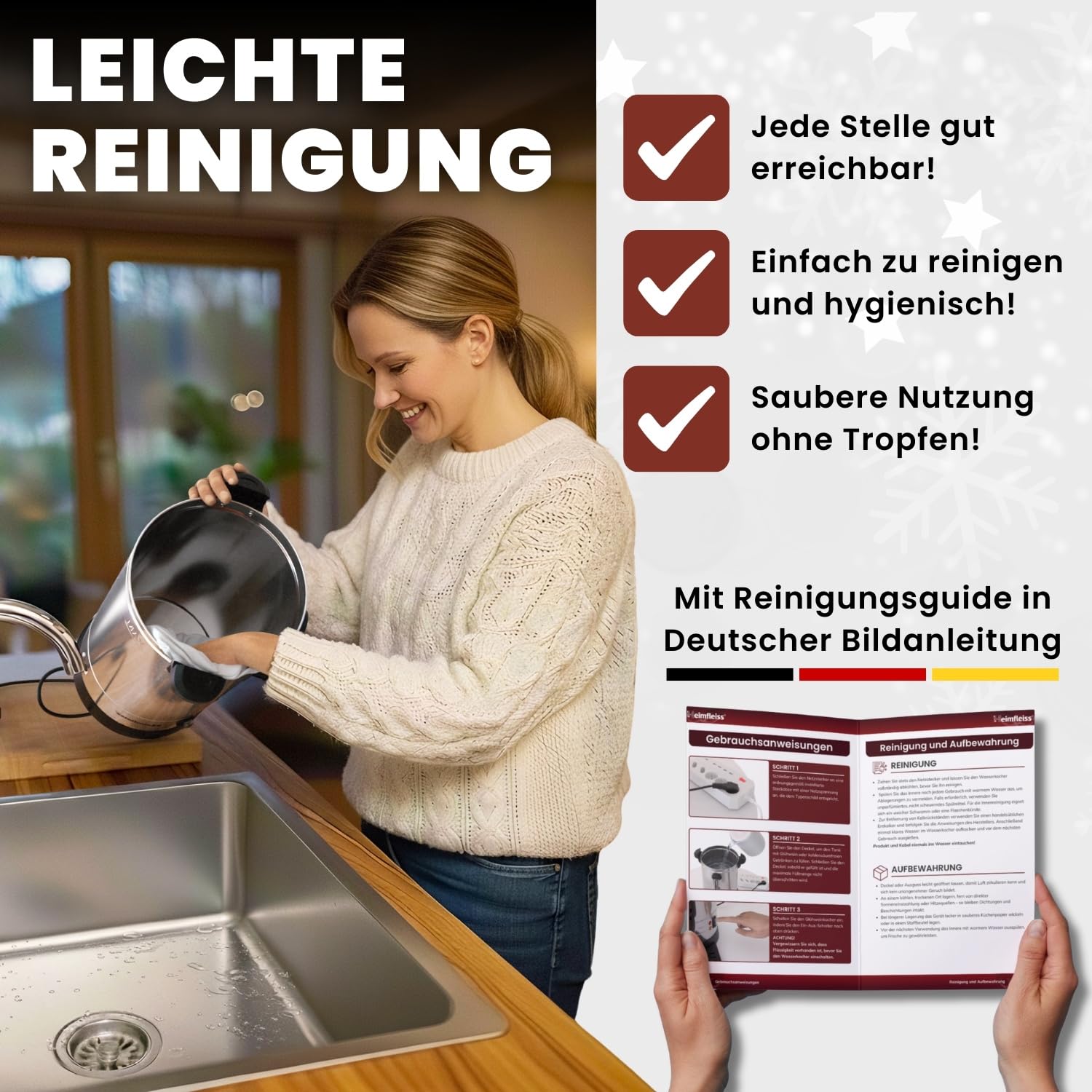 Heimfleiss® Glühweinkocher 10L aus Edelstahl 1500W | Heißwasserspender mit Zapfhahn, Thermostat & Überhitzungsschutz | Heißgetränkeautomat für Glühwein & Punsch | Einkochautomat Glühweintopf mit Hahn