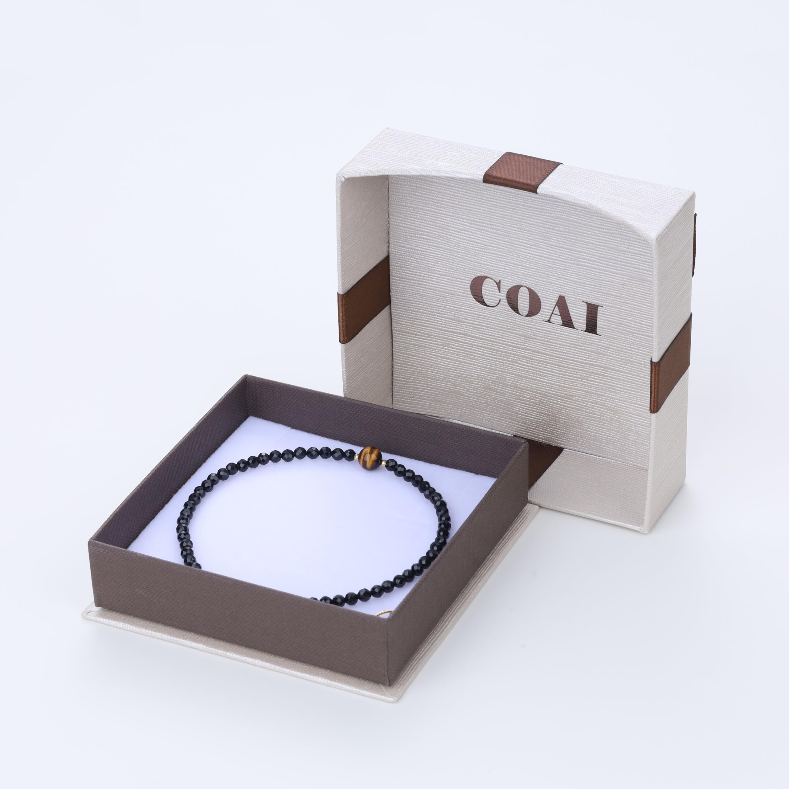 COAI Cavigliera Minimalista da Donna con Perline Sfaccettate di Tormalina Nera e Cristalli Naturali, Cavigliera di Tormalina Nera da Donna