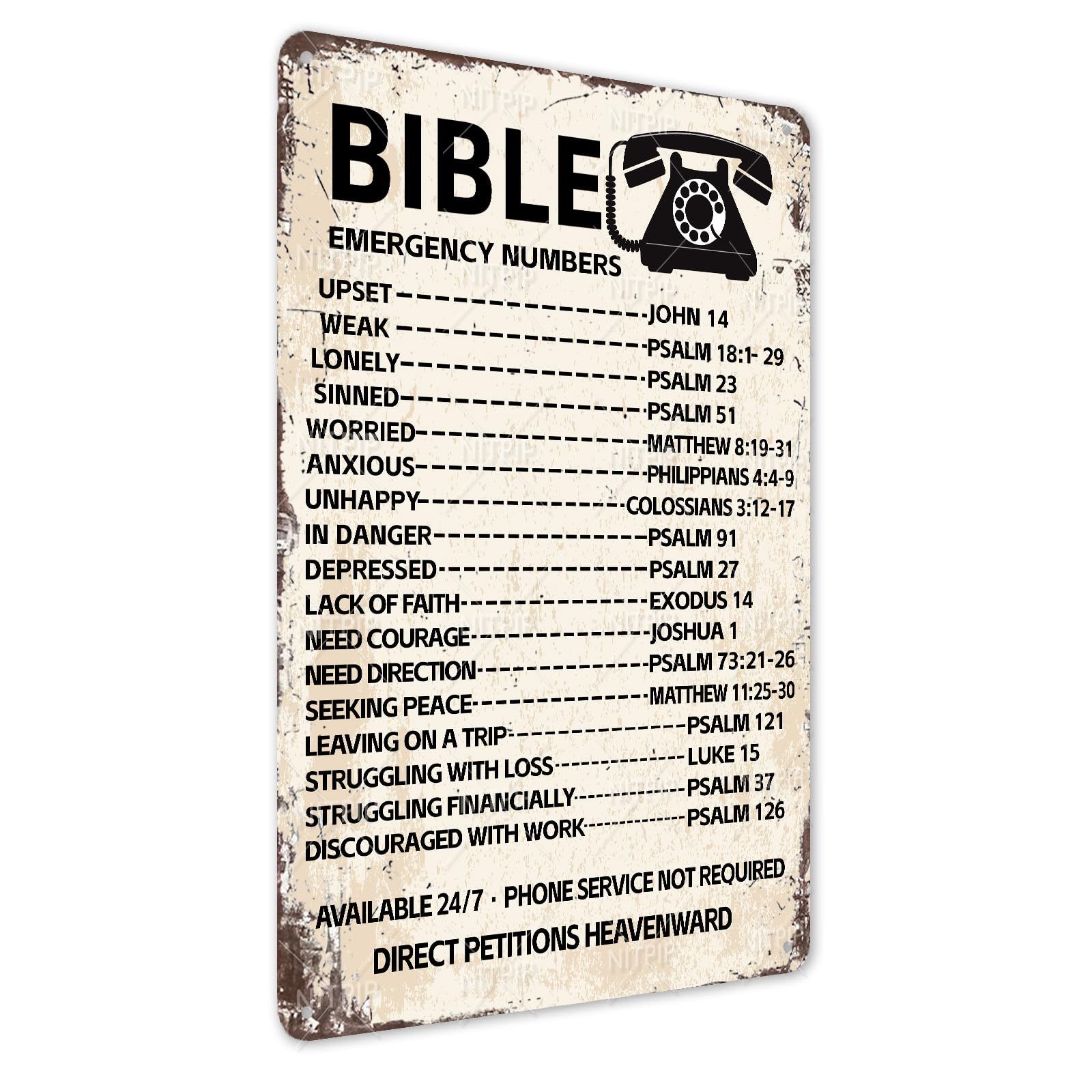 Bible Emergency Numbers – Christian Metal Sign Wall Decor, Vintage Inspirational Faith Signs Art for Church Home Bedroom Decor Gifts 8x12 Inch
